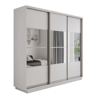 Оптим 3-х дверный 4 секции (ЛДСП, Зеркало) (Белый снег 1800х2200х600 К-3.1 Серебро профиль)