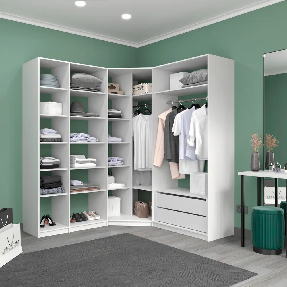 Угловая гардеробная система Локер (Белый снег 3896х2200х507 Угловая гардеробная система)