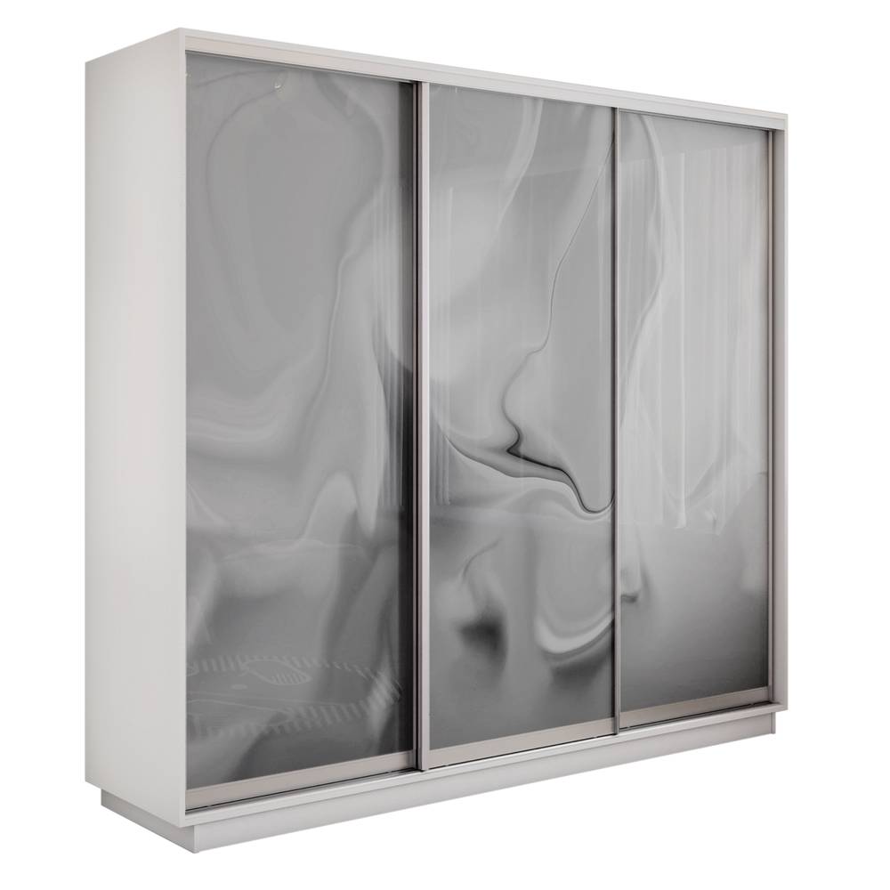 Экспресс 3-х дверный (Шелк) (Белый снег 1800х2200х440 Экспресс 45 3х Серебро профиль)